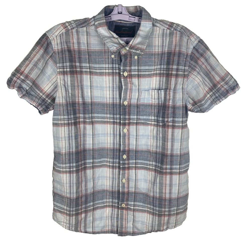 Weatherproof Vintage Mens Blue Checks Button Down Preppy‎ Classic Shirt Size L